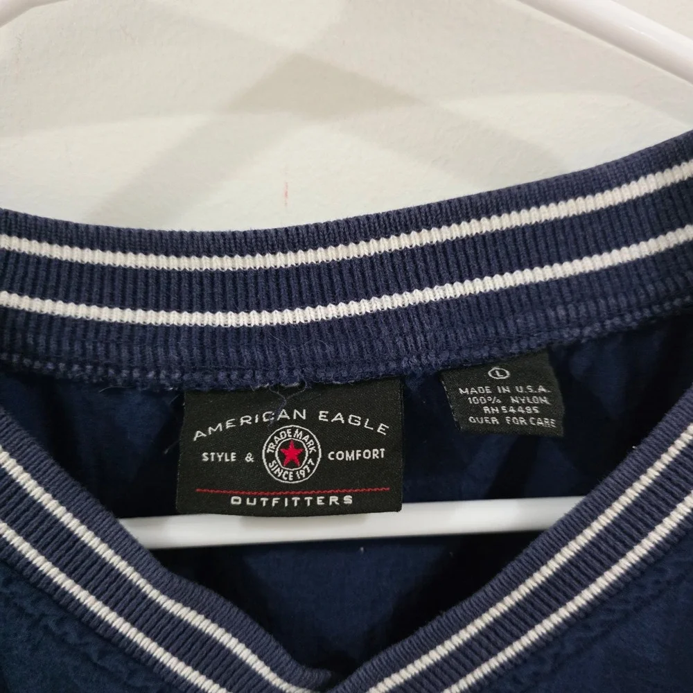 Vintage American Eagle Mens Windbreaker Pullover Size Large Navy V Neck Preppy